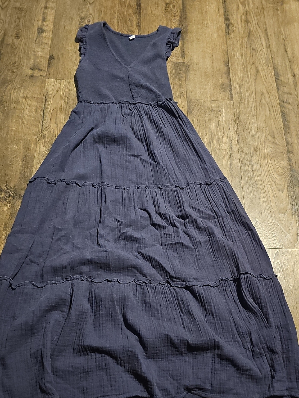 Old Navy Navy Blue Tiered Maxi Dress  Ruffle Cap Sleeves Small Tall Women